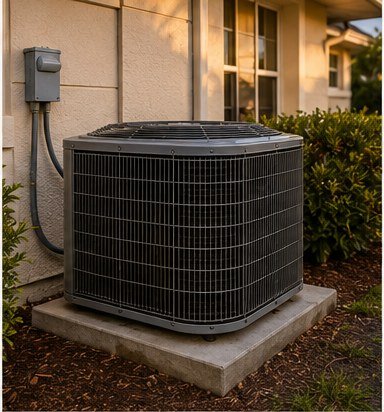 Outdoor A/C condenser unit beside a Florida home